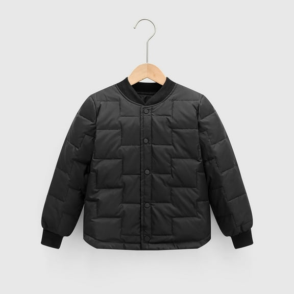 Lilgiuy Little Girls Puffer Jacket Casual Solid Color Long Sleeve Button Down Winter Warm Coat Outwear for Indoor and Outdoor Activities Black (4-12Years)
