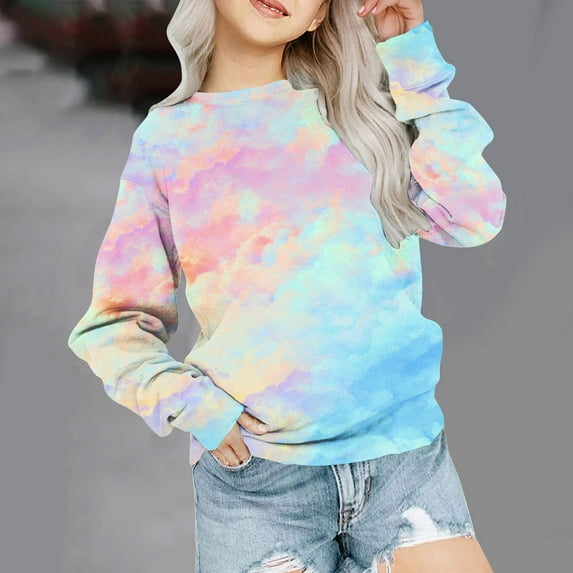 Lilgiuy Little Girls Rainbow Sweatshirt Casual Color Block Long Sleeve Crewneck Pullover Softable Active Sweatshirt Tops for Outdoor Activities Multicolor(1-12 Years)
