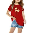 thumbnail image 1 of Lilgiuy Little Girls Short Sleeve Shirts Summer Solid Color Round Neck Floral Print Tunic Tops Casual Breathable Soft Blouses Gifts for Your Kids(Red,5-6 Years), 1 of 4