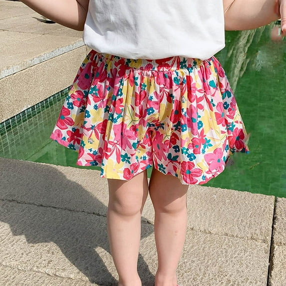 Lilgiuy Little Girls Summer Booty Shorts Fashion Cute Sweet Flower Print High Waist Loose Shorts for Birthday Party Travel