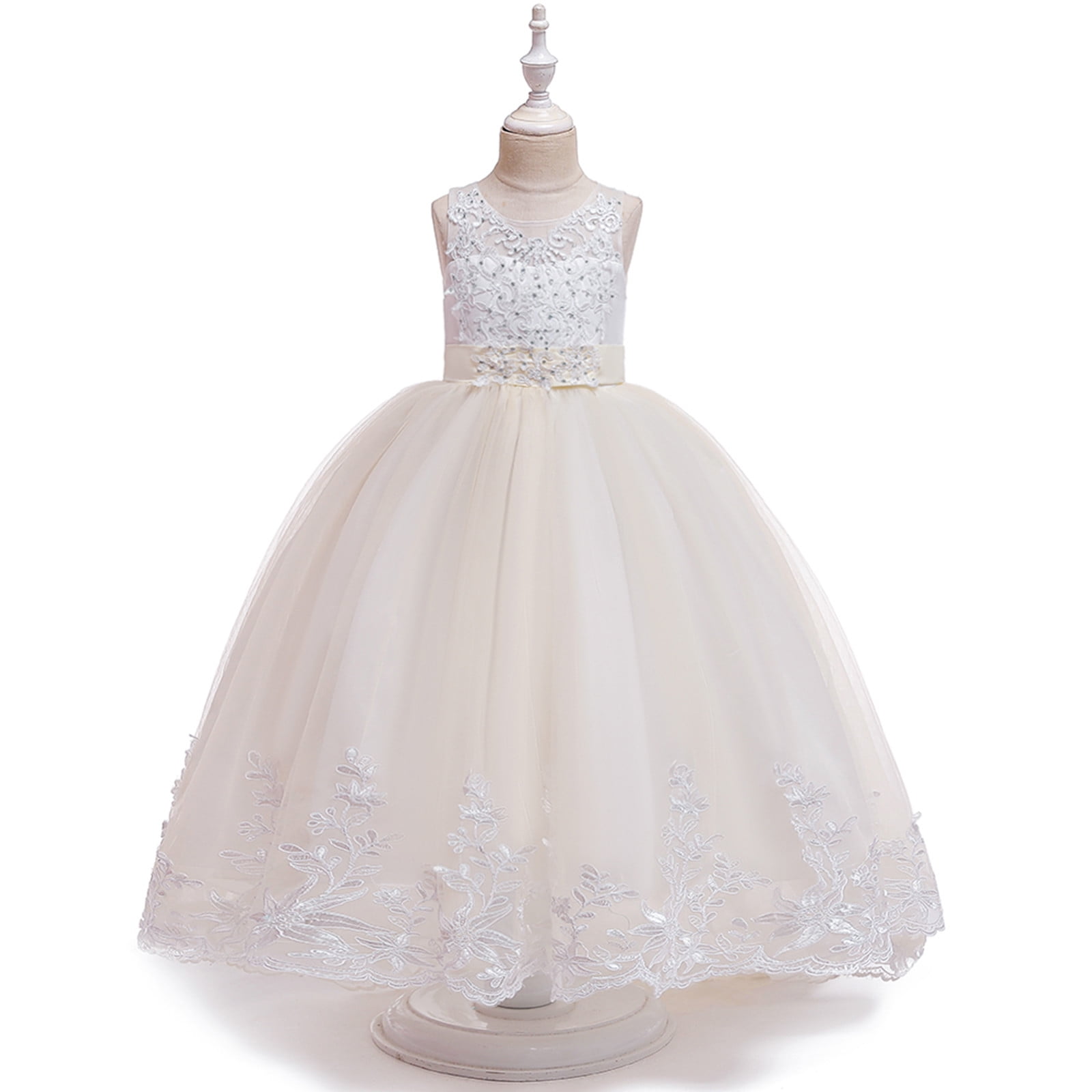 Lilgiuy Little Girls Wedding Party Dress Net Yarn Embroidery Rhinestone