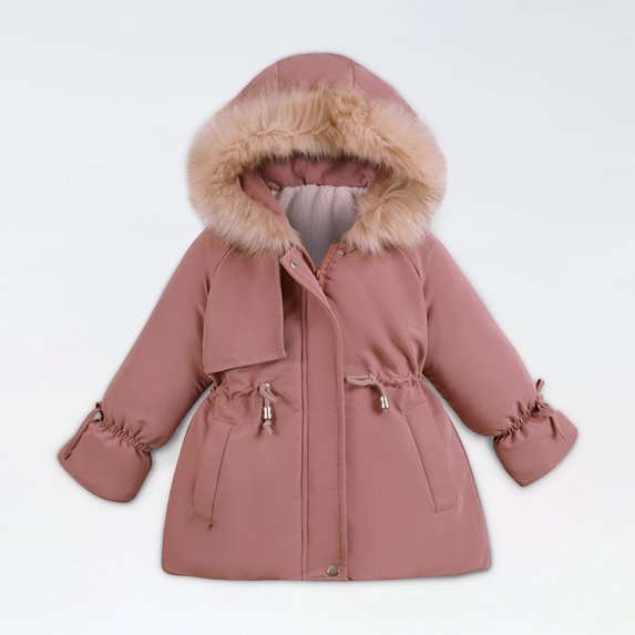 Lilgiuy Little Girls Winter Coat Fashion Solid Color Long Sleeve Floral Hoodie Warm Cotton Thick Windproof Coat Hot Pink(3-7Years)