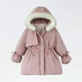 thumbnail image 1 of Lilgiuy Little Girls Winter Coat Fashion Solid Color Long Sleeve Floral Hoodie Warm Cotton Thick Windproof Coat Pink（3-7Years）, 1 of 5