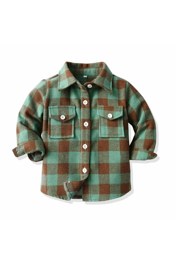 Little Kids Toddler Baby Boy Girl Shirt Jacket Plaid Long Sleeve Button Down Fall Flannel Shacket Coat Tops for Skiing Snowboarding