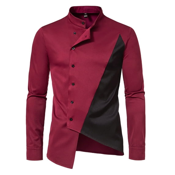 Lilgiuy Long Sleeve Tee Shirts for Men Casual Solid Color Matching Shirt Loose Youth Long Sleeve Turn Down Collar Blouse & Shirt for Party Club Birthday