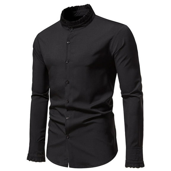 Lilgiuy Long Sleeve Tee Shirts for Men Casual Solid Color Matching Shirt Loose Youth Long Sleeve Turn Down Collar Blouse & Shirt Outwear