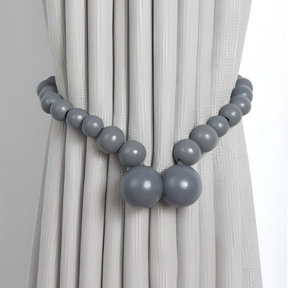 Lilgiuy Magnetic Curtain Tiebacks, 19.29" Curtain Tie Backs for Curtains, Wood Bead Curtain Tiebacks, Curtain Holders for Boho Bedroom Decor, Baby Nursery Decor, Farmhouse Decor, Gray