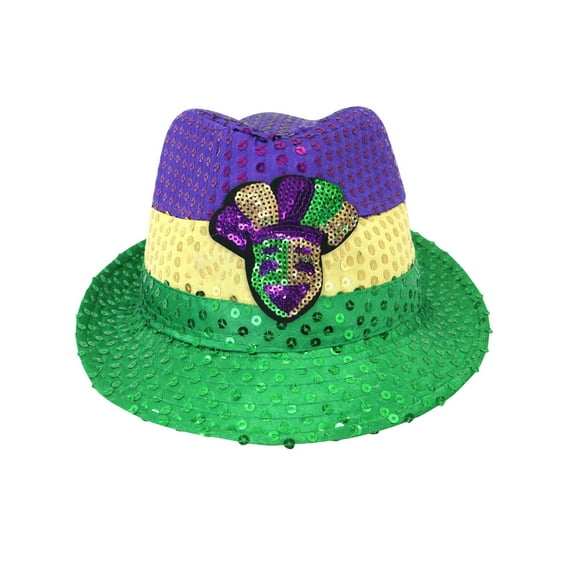 Lilgiuy Mardi Gras Fedora Hat, Mardi Gras Costumes Accessory, Carnival Golden Purple Green Glitter Style Mardi Gras Sequin Hat, Dress-Up Costume Accessory for Festival Costume Role Play