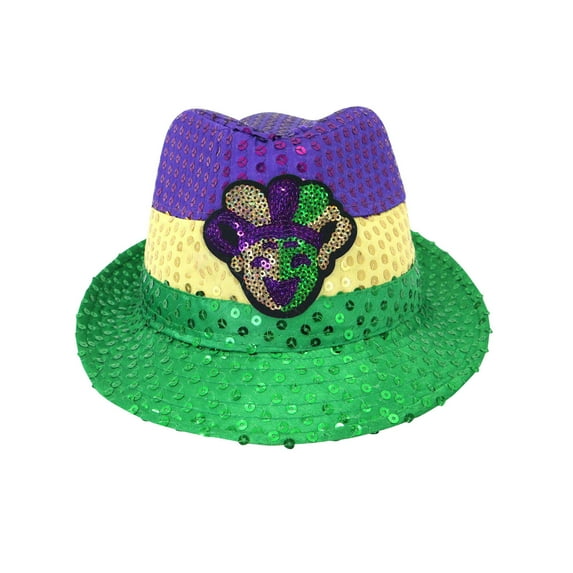 Lilgiuy Mardi Gras Fedora Hat, Mardi Gras Costumes Accessory, Carnival Golden Purple Green Glitter Style Mardi Gras Sequin Hat, Dress-Up Costume Accessory for Festival Costume Role Play