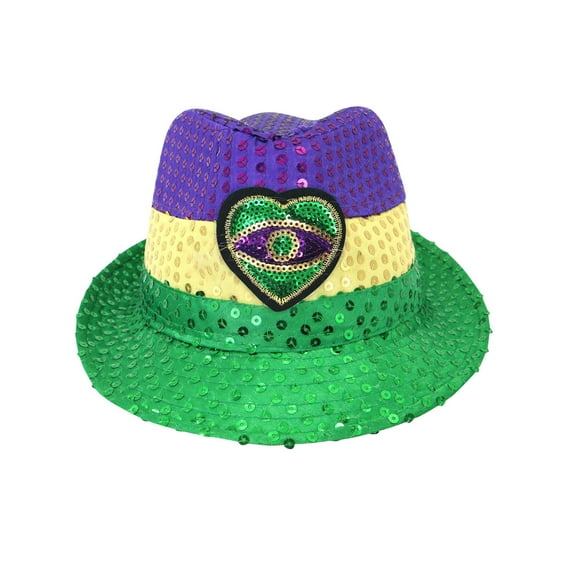 Lilgiuy Mardi Gras Fedora Hat, Mardi Gras Costumes Accessory, Carnival Golden Purple Green Glitter Style Mardi Gras Sequin Hat, Dress-Up Costume Accessory for Festival Costume Role Play