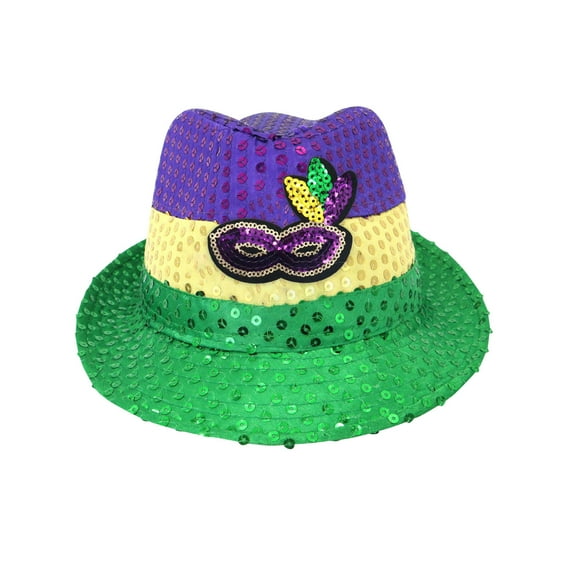 Lilgiuy Mardi Gras Fedora Hat, Mardi Gras Costumes Accessory, Carnival Golden Purple Green Glitter Style Mardi Gras Sequin Hat, Dress-Up Costume Accessory for Festival Costume Role Play