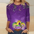 thumbnail image 1 of Lilgiuy Mardi Gras Shirt for Women 2024 Carnival Themed Outfit Popular Mask Graphic 3/4 Sleeve Loose Tops Crewneck Parade Tshirt for Home Leisure, 1 of 5