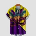 thumbnail image 1 of Lilgiuy Mardi Gras Shirts for Men Summer Short Sleeve Novelty Mask Printed Bowling Casual Button Down Lapel Collar Beach Hawaiian Vacation Shirt(Yellow,2XL), 1 of 5