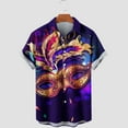 thumbnail image 1 of Lilgiuy Mardi Gras Shirts for Men Summer Short Sleeve Novelty Mask Printed Bowling Casual Button Down Lapel Collar Beach Hawaiian Vacation Shirt(Purple,2XL), 1 of 5