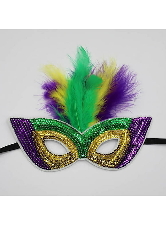 Lilgiuy Masquerade Mask with Feathers for Women Mardi Gras Feather Mask Carnival Ball Prom Sequin Mask for New Year Mardi Gras Carnival Parade Cosplay Performance (Yellow,One Size)