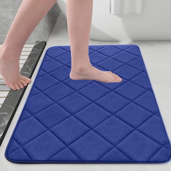 Lilgiuy Memory Foam Bath Mat 24x16, Ultra Soft and Absorbent Bathroom Mat, Machine Washable Bathroom Rugs, Comfortable, Thick Bath Rugs Carpet for Bathroom Floor, Tub and Shower, Blue
