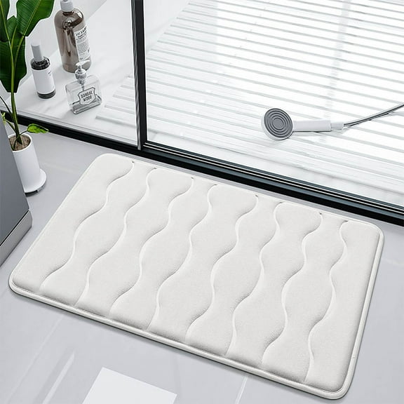Lilgiuy Memory Foam Bath Mat Rug, Soft Comfortable Non-Slip Super Absorbent Quick Drying Machine Washable and Thick Bathroom Rug for Floor, Tub & Shower, 24 x 16 Inches, White