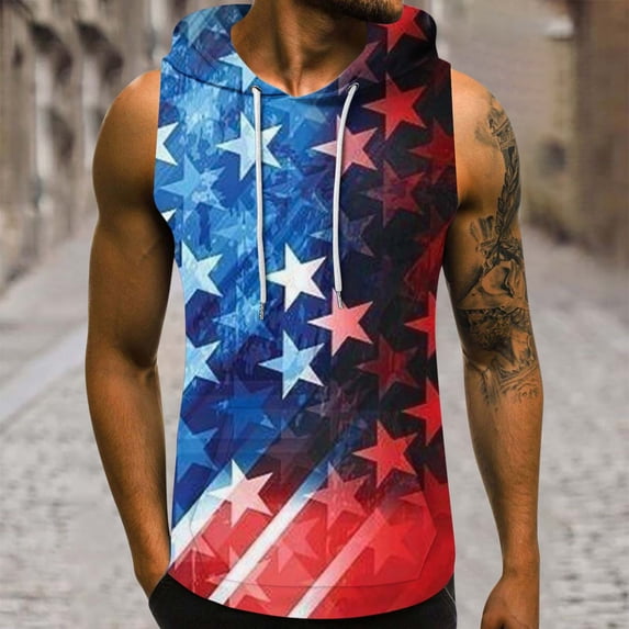 Lilgiuy Men 4th of July Tank Top Hawaiian 3D Non Positioning Printed Tank Top Casual Sports Sleeveless T-shirt Tank Top/shirt Blouses for Cruises(Blue,2XL)