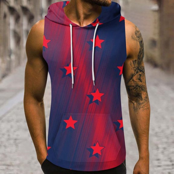 Lilgiuy Men 4th of July Tank Top Hawaiian 3D Non Positioning Printed Tank Top Casual Sports Sleeveless T-shirt Tank Top/shirt Blouses for Datings(Navy,L)