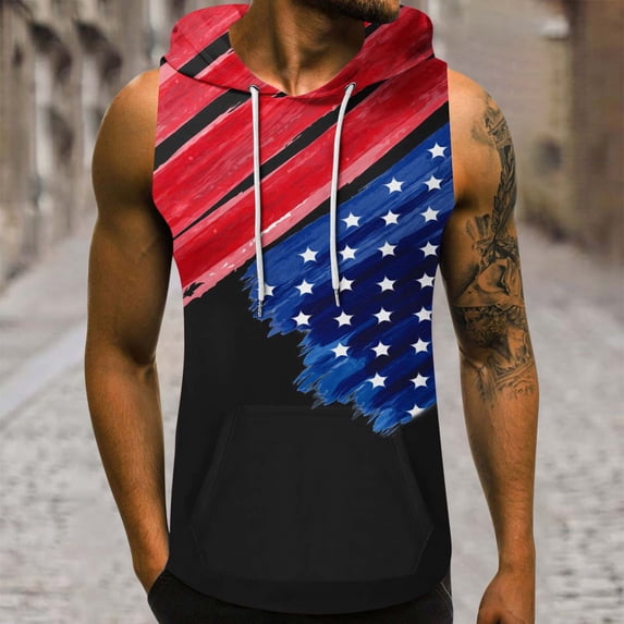 Lilgiuy Men 4th of July Tank Top Hawaiian 3D Non Positioning Printed Tank Top Casual Sports Sleeveless T-shirt Tank Top/shirt Blouses Festival Gifts(Black,L)