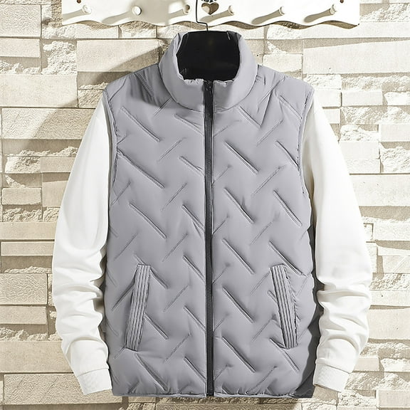 Lilgiuy Men Autumn Winter Vest Casual Pure Color Stand Collar Sleeveless Cardigan Waistcoat Vest Coat Gray