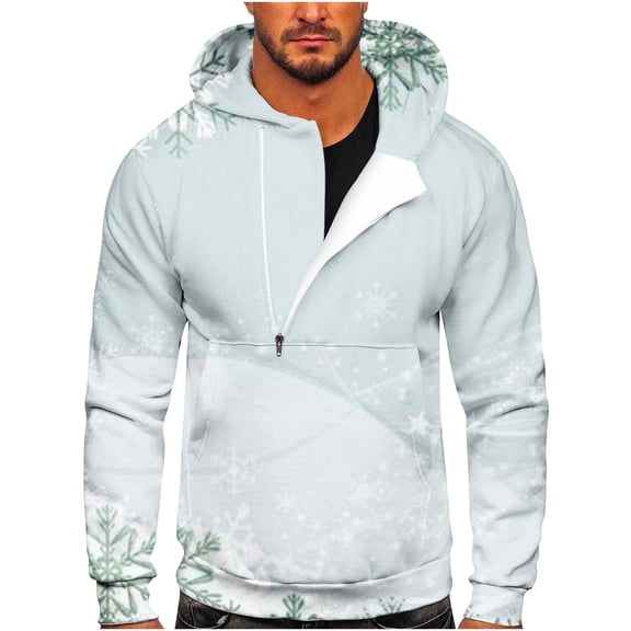 Lilgiuy Men Casual Christmas Print Sports Fitness Pullover Hooded Half-Zip Sweatshirt 2022 Fall Winter