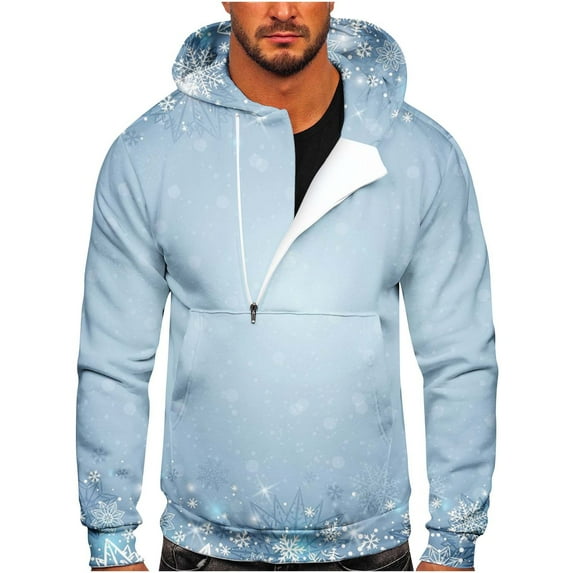 Lilgiuy Men Casual Christmas Print Sports Fitness Pullover Hooded Half-Zip Sweatshirt Winter Clothes for 2022