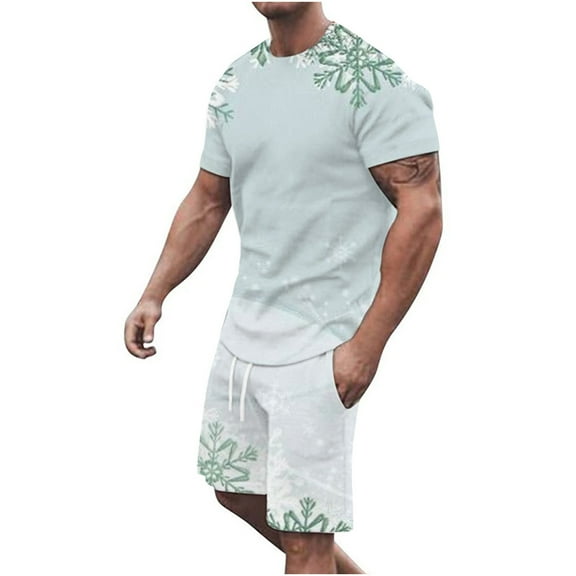 Lilgiuy Men Casual Christmas Round Neck T-Shirt 3D Print Short Sleeve Blouse And Pants Set 2022 Fall Winter