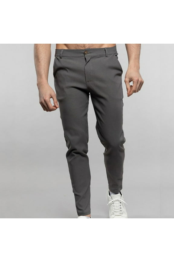 Men Casual Fashion Button Zipper Closure Plaid Casual Pencil Pants Trousers Slim Skinny Fit Business Pant