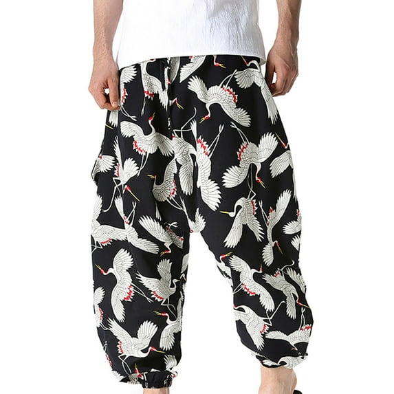 Lilgiuy Men Casual Fashion Retro Printing Mid Waist Bloomers Pants Crotch Trousers Performance Series Extreme Comfort Cargo Pant
