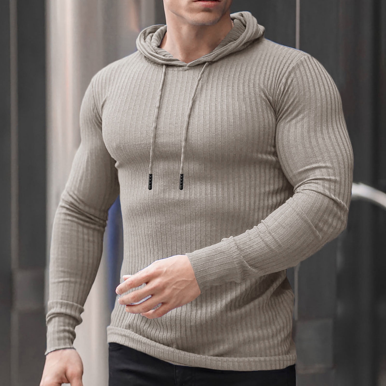 Lilgiuy Men Casual Fashion Solid Tight Fitting Muscle Fitness