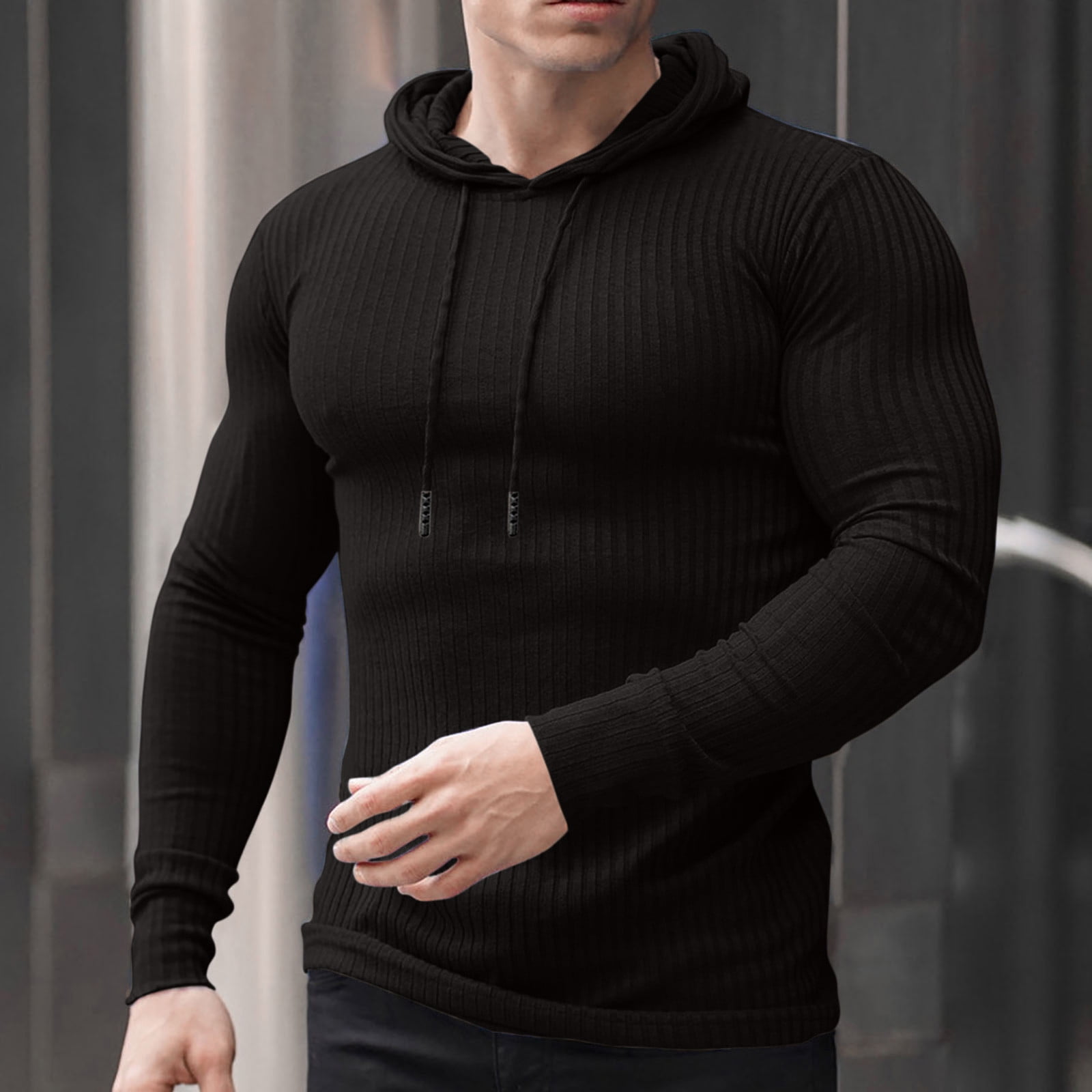 Lilgiuy Men Casual Fashion Solid Tight Fitting Muscle Fitness Sports Hoodie Pullover Long Sleeved Sweatshirts Outwear Walmart