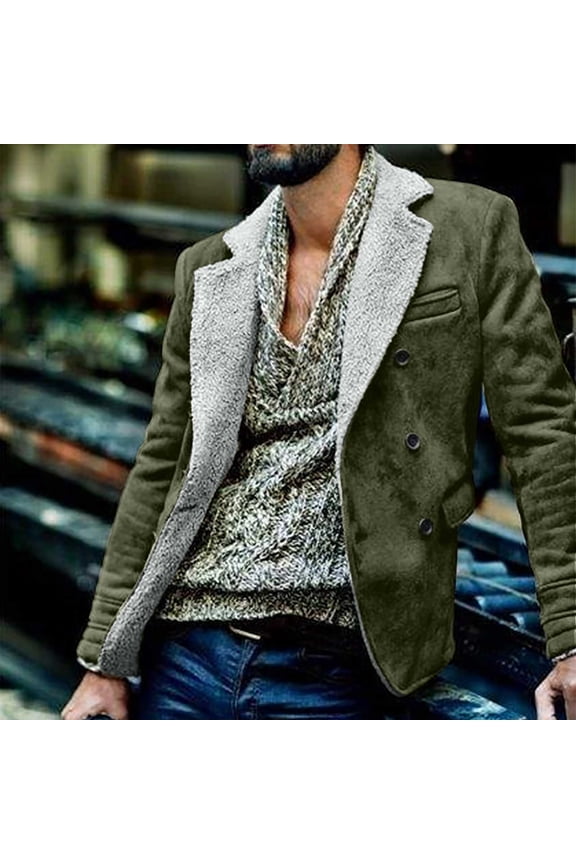 Men Casual Keep Warm Thicken Long Sleeve Turndown Button Jacket Patchwork for Photoshot