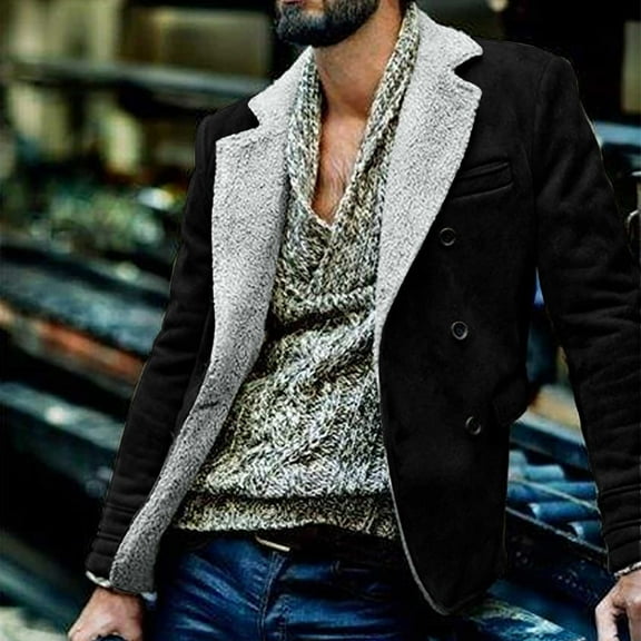 Lilgiuy Men Casual Keep Warm Thicken Long Sleeve Turndown Button Jacket Patchwork for Tennis Basketball