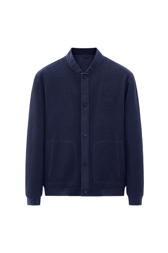 Men Casual Long Sleeve Turndown Zipped Pocket Cotton Thermal Top Jacket Dark Blue 2022 Fall Winter