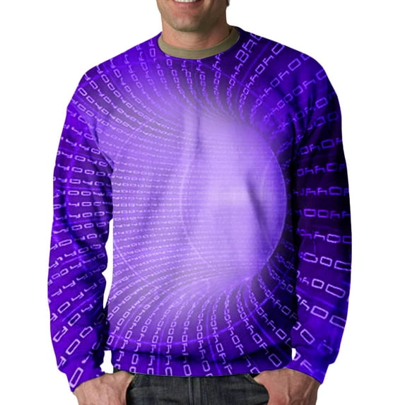 Lilgiuy Men Casual Round Neck Long Sleeve Pullover 3D Printed Sweatshirts Blouse Performance Workout Muscle Cut Tee