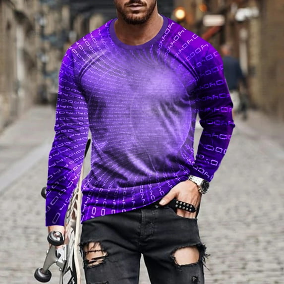 Lilgiuy Men Casual Round Neck Long Sleeve Pullover Space-time Tunnel 3D Printed T-Shirt Blouse for Party Birthday Club