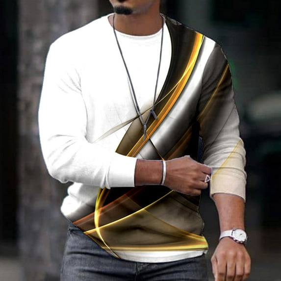 Lilgiuy Men Casual Round Neck Short Sleeve Pullover Line 3D Printed T-Shirt Blouse for Camping Hiking Fishing