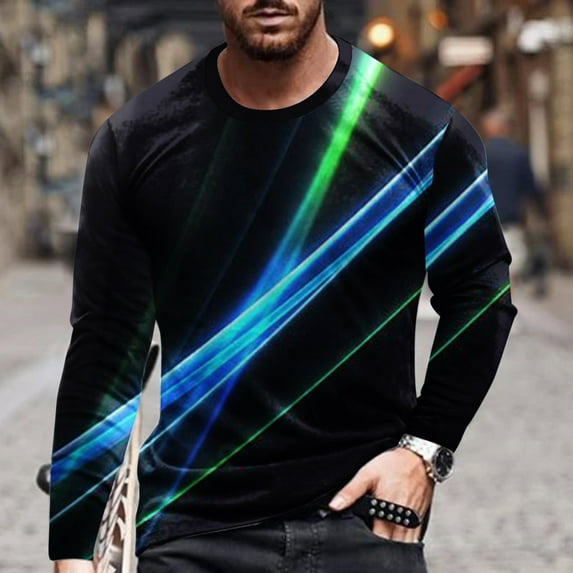 Lilgiuy Men Casual Round Neck Short Sleeve Pullover Line 3D Printed T-Shirt Blouse for Camping Hiking Fishing