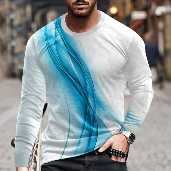 Lilgiuy Men Casual Round Neck Short Sleeve Pullover Line 3D Printed T-Shirt Blouse for Office Business Work