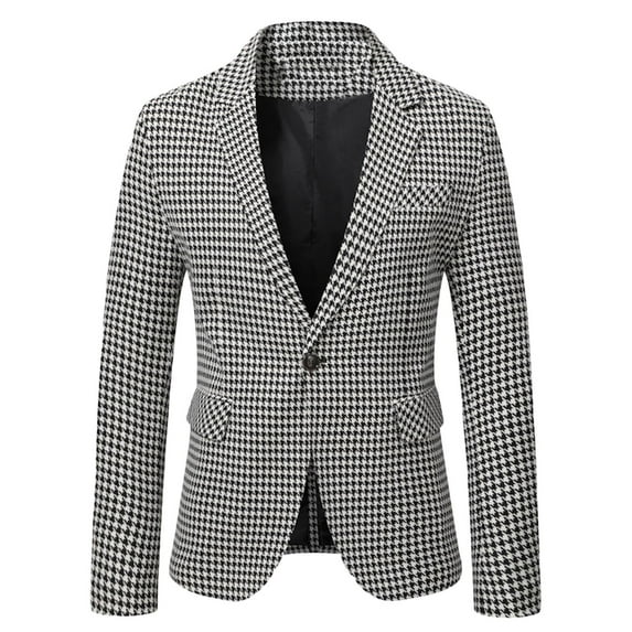 Lilgiuy Men Casual Slim Fit Printed One Button Blazer Suit Back Long Sleeves Jacket Black 2022 Fall Winter