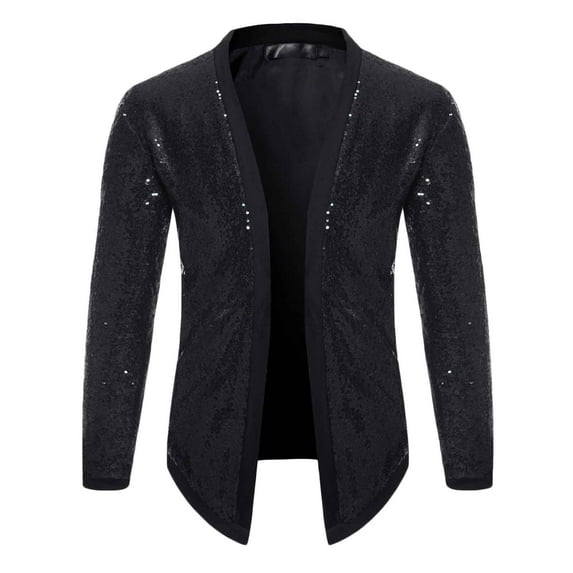 Lilgiuy Men Casual Solid Color Long Sleeve Sequin Dance Dress Cardigan Jacket for Sports Gym Exersice
