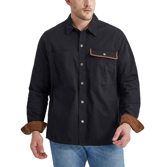 Lilgiuy Men Casual Solid Color Turndown Long Sleeve Button Jacket with Pockets for Anniversary Graduation