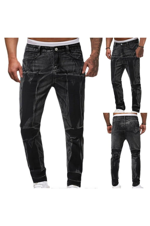 Men Casual Solid Fashion Button Zipper Custom Fit Jeans Pants Trousers for Hawaiian Beach Vacation