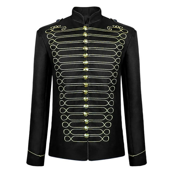 Lilgiuy Men Casual Solid Halloween Long Sleeve Retro Short Gold Embroidered Court Tuxedo Costume Jacket Gold()