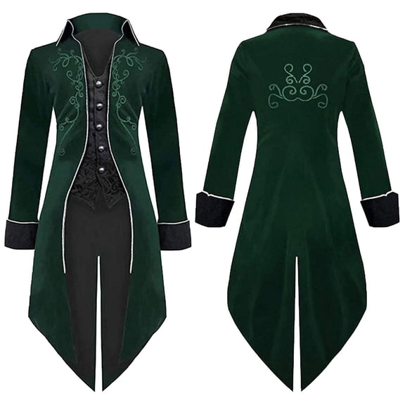 Lilgiuy Men Casual Solid Halloween Long Sleeve Turndown Suede Tuxedo Stage Costume Jacket Coat Green()