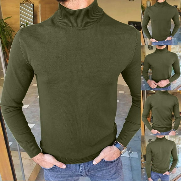 Lilgiuy Men Casual Solid High Collar Slim Fit Knit Pullover Thin Sweater Blouse Streetwear