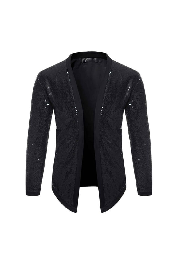 Men Casual Solid Long Sleeve Sequin Dance Dress Cardigan Jacket Black Fall Fashion for 2022 Spring Winter