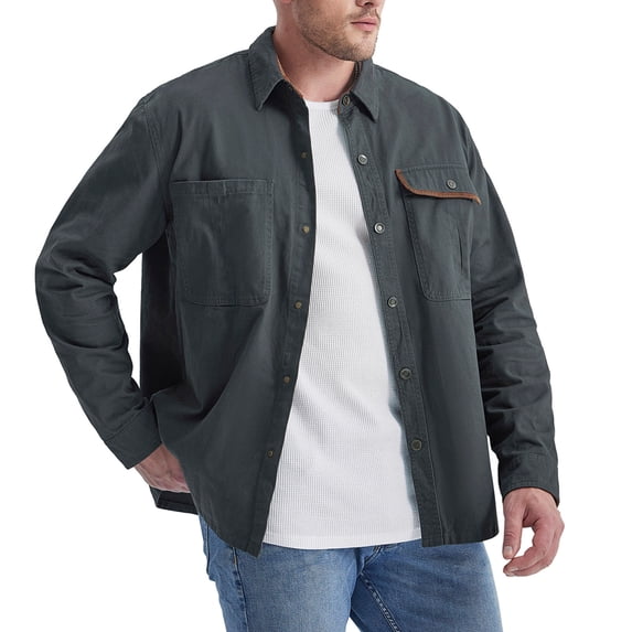 Lilgiuy Men Casual Solid Turndown Long Sleeve Button Jacket With Pockets Gray Fall Fashion for 2022 Spring Winter