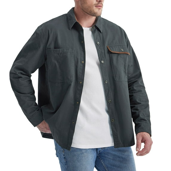 Lilgiuy Men Casual Solid Turndown Long Sleeve Button Jacket With Pockets Gray Winter Fashion 2022